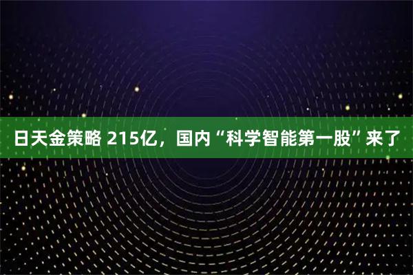 日天金策略 215亿，国内“科学智能第一股”来了